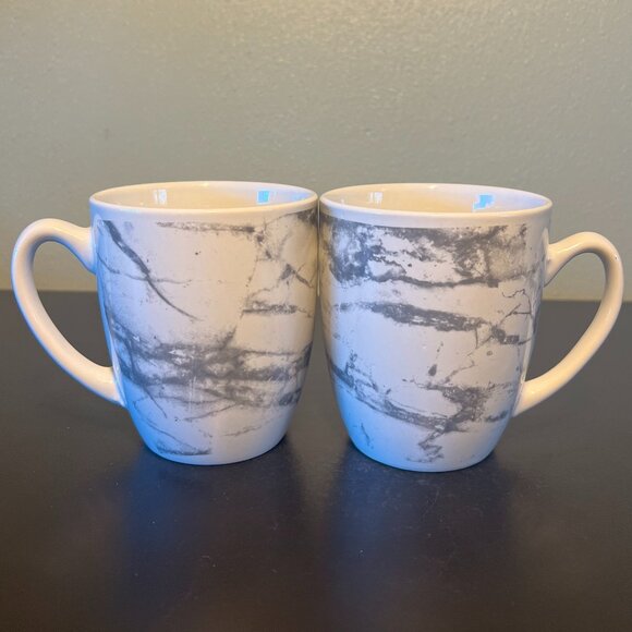 Set of 2 ROYAL NORFOLK Marbleized Gray & White Ceramic Mugs ~ Greenbrier - Picture 1 of 9